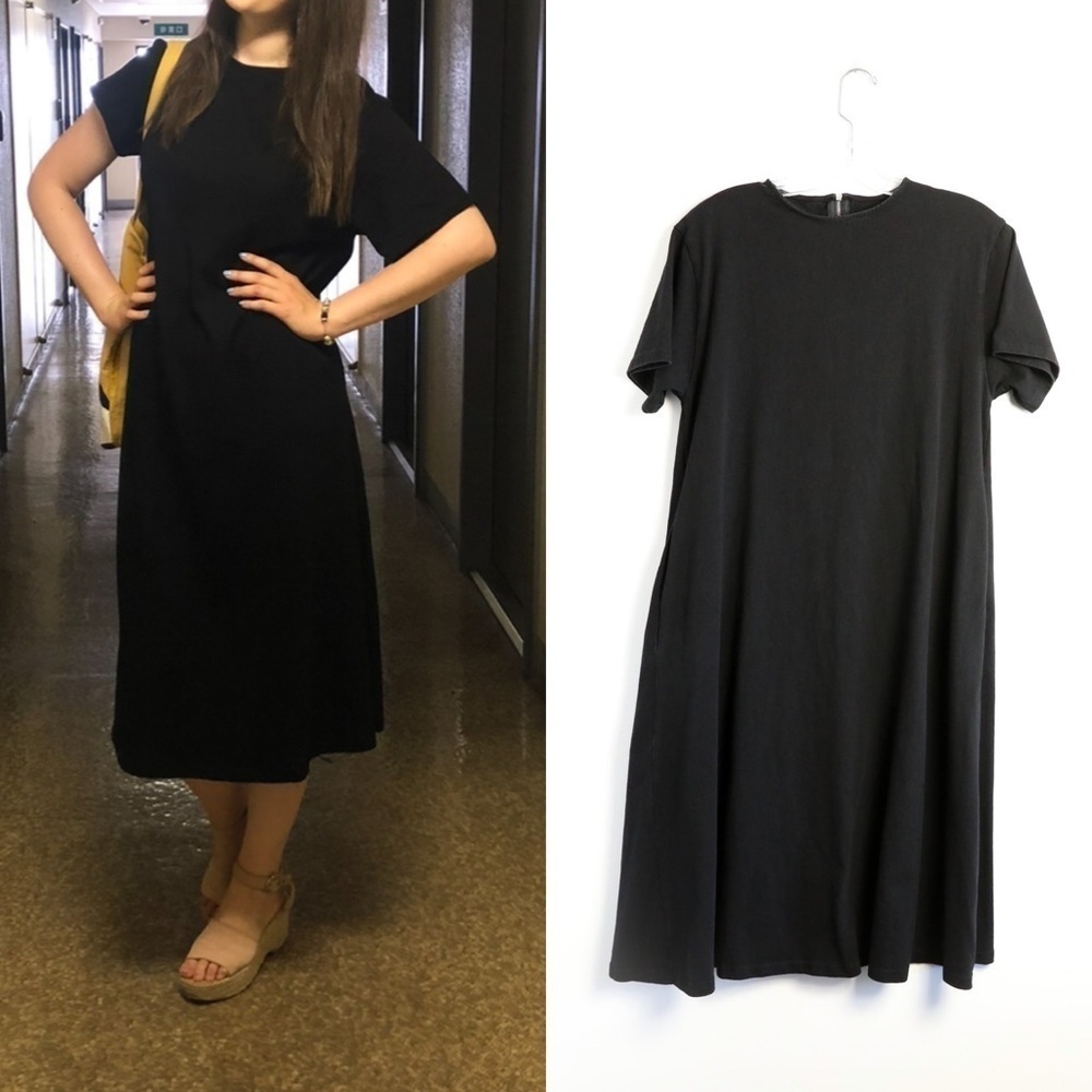 Titivate Japanese Mori Girl Style black midi dress loose fit oversized cotton S